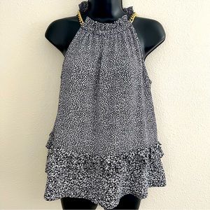 MICHAEL KORS peplum halter top ditsy ditzy floral gold chain ruffle boho size XS